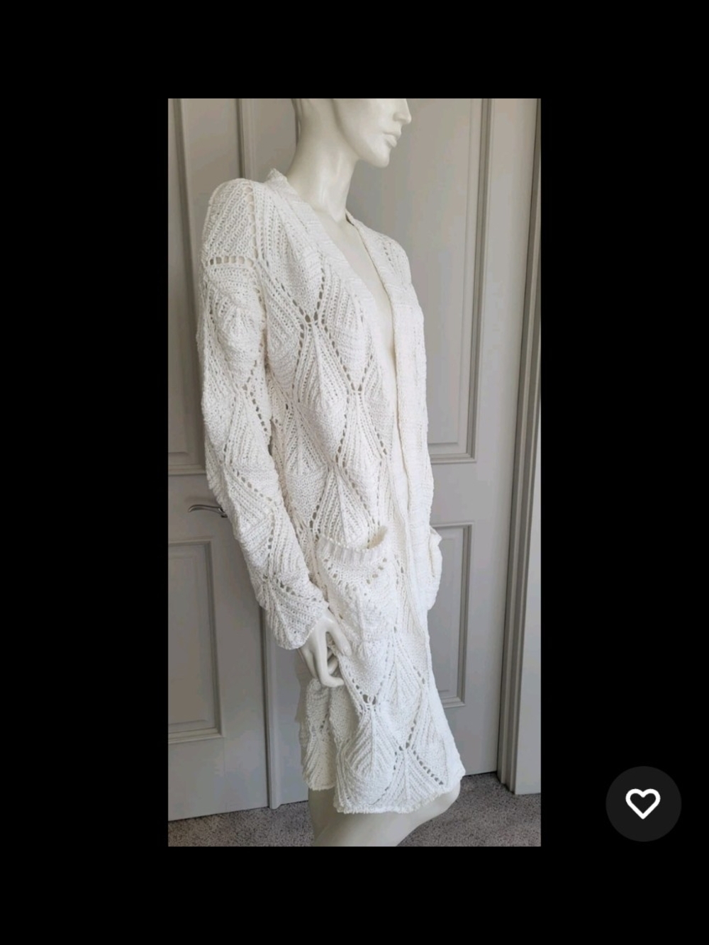 Freshman White Open Front Long Knit CardiganSZ Medium Chunky Fairy Milkmaid Chic